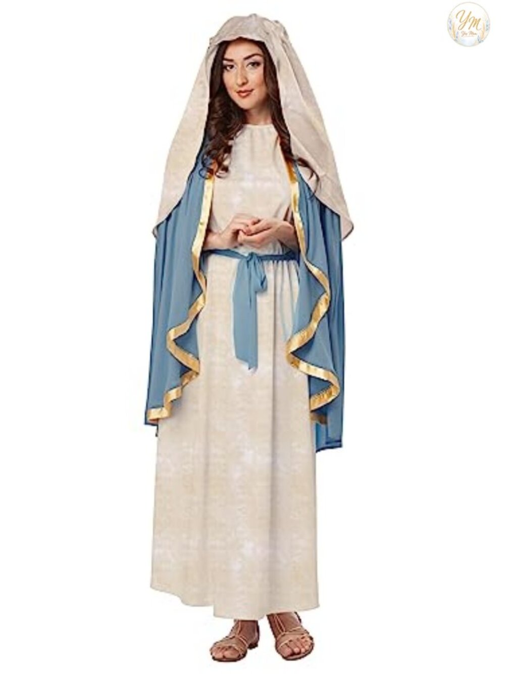 Virgin Mary Costume Dress Attached Cape Headpiece Waist Tie XL